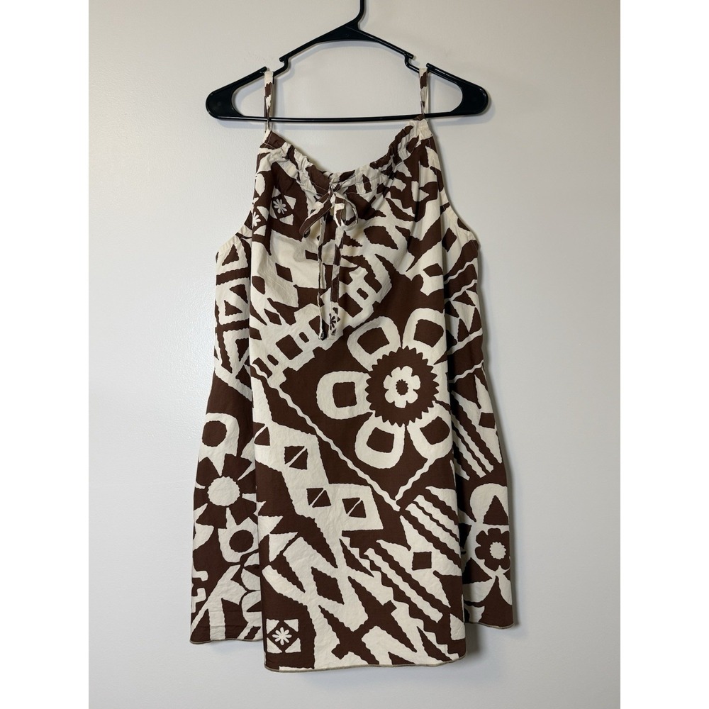 BDG by Urban Outfitters Eva Printed Mini Shift Dress Brown Cream Geometric Large